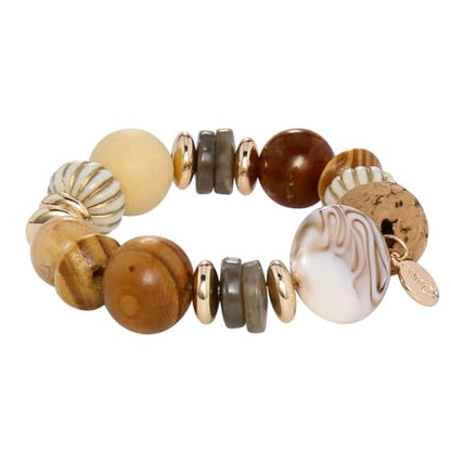 Multi Beaded Statement Bracelet Wooden Acrylic Beads Stretch Chunky Beads Bracelet for Wome Gift(BR-1215-Orange Mix)