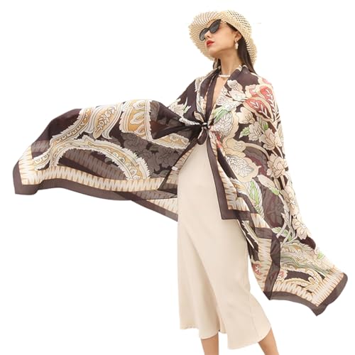 DANA XU Women's 100% Mulberry Silk Pashmina Shawl and Wraps Extra Large Floral Scarf for Evening Dresses, Soft Oversized - color: 81 Black