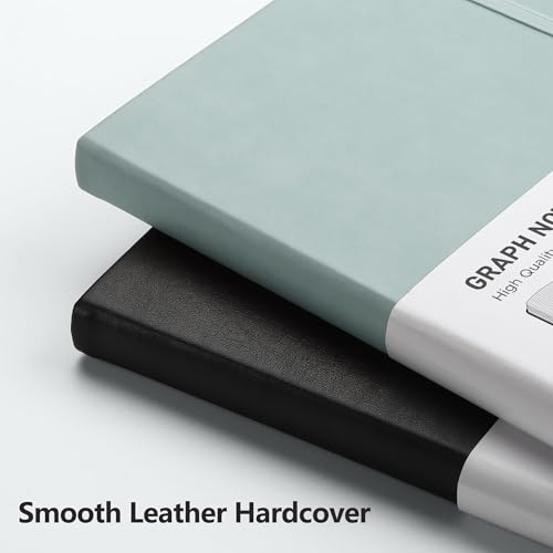 RETTACY Graph Grid Paper Notebook, 192 Pages, A5 Medium Size (5.7'' x 8.3''), 5 Squares per Inch, Leather Hardcover, 100 GSM Thick Paper, for School, Students, Math, Engineering (Blue-gray) - color: Blue-gray, style: Grid
