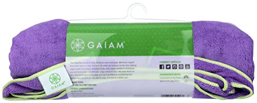 Gaiam Yoga Towel - Mat Sized Active Dry Non Slip Moisture Wicking Sweat Absorbent Microfiber Hot Yoga Towel for Women & Men | Stay-Put Corner Pockets (70" Long x 26" Wide)