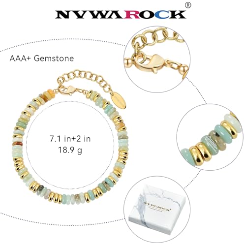 Beaded Bracelet for Women and Girl, Colorful Beach Boho Gems Bracelet 14K Gold Plated Stackable Handmade Bohemian Multicolor Natural Stone Bracelet - color: Amazonite
