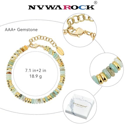 Beaded Bracelet for Women and Girl, Colorful Beach Boho Gems Bracelet 14K Gold Plated Stackable Handmade Bohemian Multicolor Natural Stone Bracelet - color: Amazonite