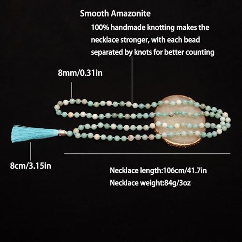 108 Mala Beads Natural Stone Japamala Yoga Prayer Rosary Meditation Hand Knotted Beaded Tassel Necklace for Women Men