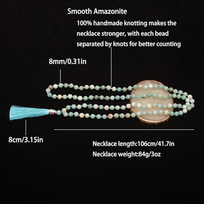 108 Mala Beads Natural Stone Japamala Yoga Prayer Rosary Meditation Hand Knotted Beaded Tassel Necklace for Women Men
