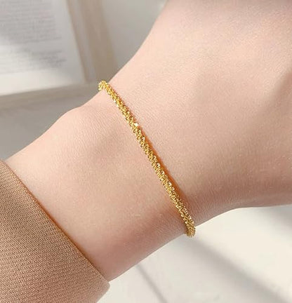 Dainty Adjustable Bracelet for Women - 14K Gold Plated Stackable Link Chain, Minimalist Simple Jewelry Gift