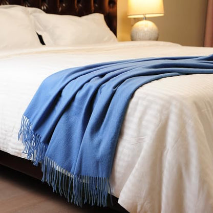 CUDDLE DREAMS Premium Cashmere Throw Blanket with Fringe, Luxuriously Soft (Porcelain Blue) - color: Porcelain Blue