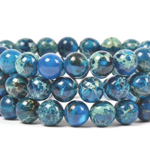 Justinstones Gem Semi Precious Gemstone 10mm Round Beads Stretch Bracelet 7 Inch Unisex - color: Blue Sea Sediment Jasper