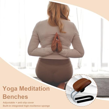 Meditation Seat - Yoga Chair and Japanese Low Stool, Metal Frame Yoga Stoooool Adjustable Height, Bench Seat, Meditation Accessories, Non-Slip Leg Sleeve, Portable Chair for Home Yoga Studio