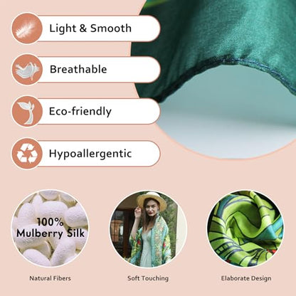 100% Mulberry Extra Large Silk Pashmina Scarf Shawls And Wraps For Women Evening Dress Summer Travel Floral Blanket - color: Emerald Bloom Harmony
