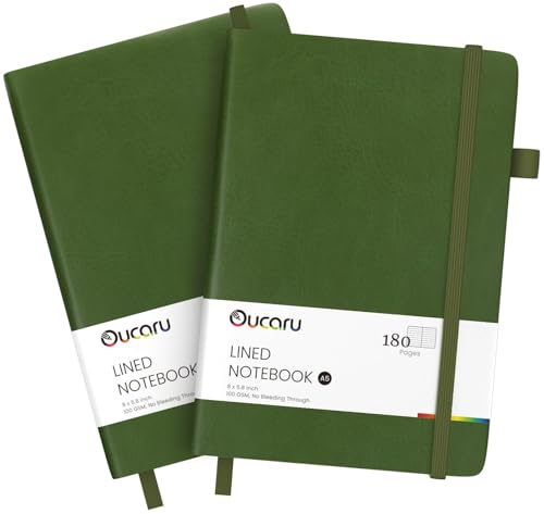 Oucaru Lined Journal Notebook, 2 Pack, 180 Pages, A5 Journals for Writing, 100 GSM Thick Paper, Small Notebooks Daily Journal for Women Men Work, Business, School, Travel Supplies - color: Army Green & Army Green, size: 2 Pack