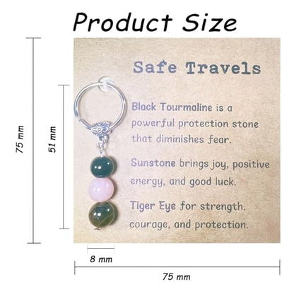 Natural Crystals Keychain, New Beginnings Gifts for Women, Birthday Gift for Women, Keychain for Relieving Anxiety - color: Safe Travel