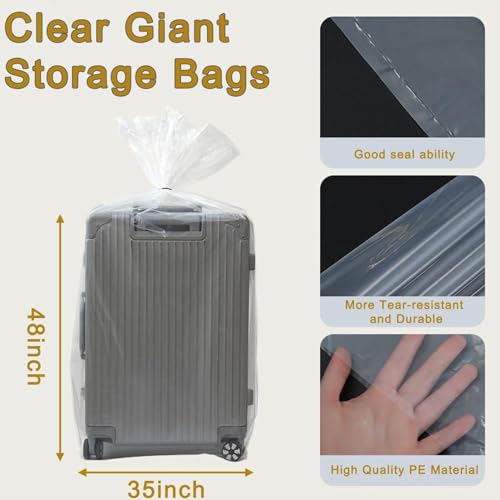 10 Pcs Large Clear Plastic Bags, 40" x 60" Dustproof Large Storage Bags, Moistureproof Giant Extra Luggage Storage Bags for Luggage, Suitcase,Furniture(Include 10 Ribbons)