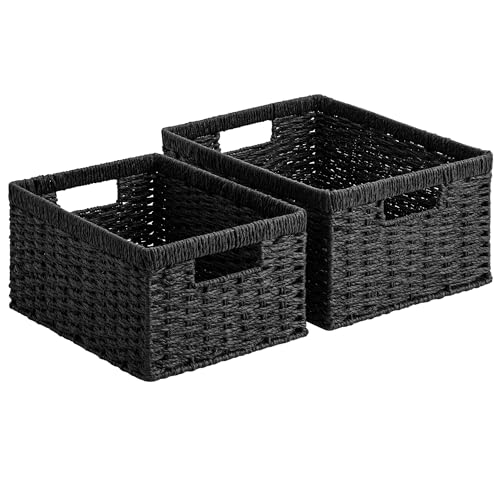 StorageWorks Wicker Storage Baskets for Organizing, Wicker Basket with Handles, Decorative Storage Baskets for Shelves, Black Paper Rope, 2 Pack - color: Black (Paper Rope), size: 15"L x 11½"W x 7"H + 13"L x 9"W x 6¼"H