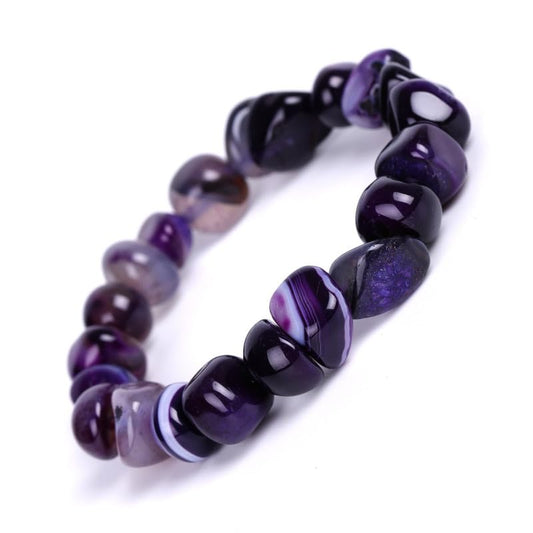 HZHRony Healing Crystal Stone Beads Bracelet Irregular Gemstone Beaded Bracelets For Women and Men Anxiety Relief Yoga Bracelet Jewelry Gifts 7 Inch - color: Purple
