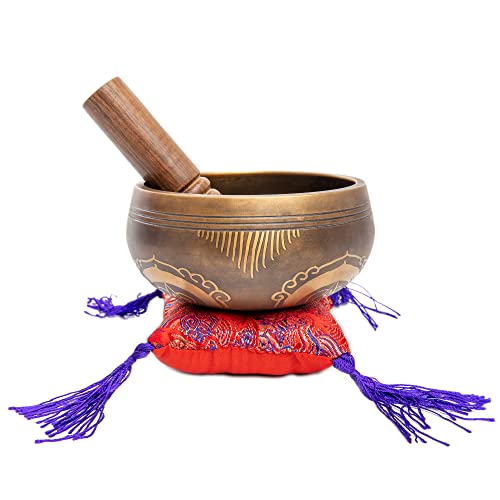 Tibetan Singing Bowl Set - Easy To Play Authentic Handcrafted For Meditation Sound Chakra Yoga Healing 4 Inches By Himalayan Bazaar (Brown and Maroon) - color: Brown - Maroon