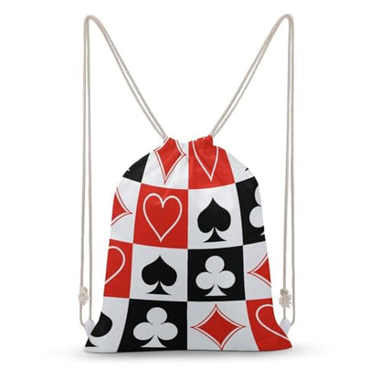 Suits Hearts Diamonds Clubs Spades Grid Poker Playing Cards Portable Canvas Drawstring Backpack with Drawstring Pockets 30x40cm - color: Suits Hearts Diamonds Clubs Spades Grid Poker, size: 30x40cm