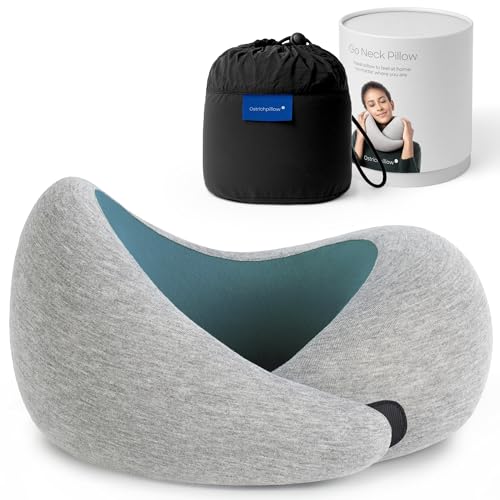 Ostrichpillow Go Neck Pillow, Travel Pillows for Airplanes, Premium Memory Foam Travel Pillow, 360º Ergonomic Design, Asymmetrical Sides, Travel Bag Included, Washable Modal Cover