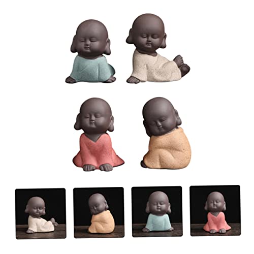 MAGICLULU 4Pcs Zen Monk Figurine Decoration Ceramic Desktop Ornament for Tea Tray Calming Aesthetic for Home Office and Garden Decor