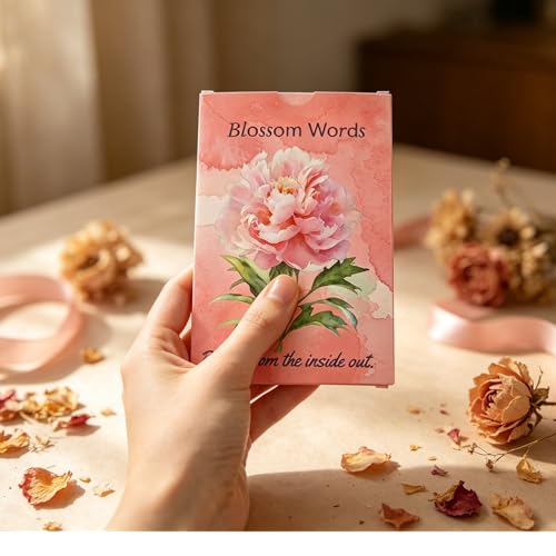 Botanical Affirmation Cards for Women – 64 Floral Self-Love & Healing Cards with Wooden Display Stand – Daily Mindfulness & Emotional Wellness Gift for Women, Best Friend, Sister