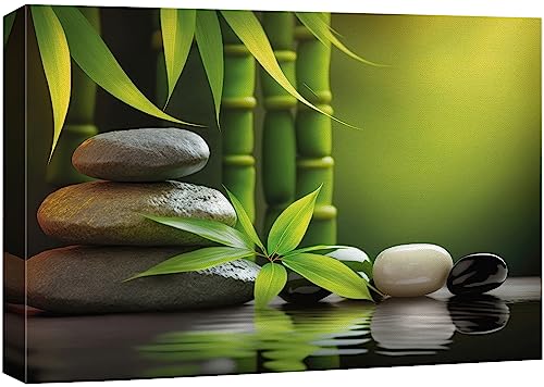 wall26 Canvas Print Wall Art Massage Stone Bamboo Leaf Nature Wilderness Photography Realism Modern Art Decorative Multicolor Rustic Minimal Relax/Calm/Cozy Colorful for Bedroom - 12"x18" - color: A30-2307-est01, size: 18"L x 12"W