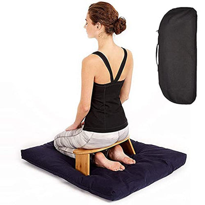 Kneeling Meditation Bench with Foldable Bamboo Meditation Bench Legs, Perfect Kneeling Stool Ergonomic Bamboo Yoga Bench - Includes Carrying Bag