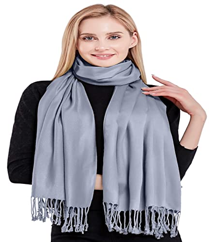 CJ Apparel Solid Color Tassels Design Nepalese Shawl Scarf Wrap Stole Throw Head Wrap Pashmina Gift Hand Made in Nepal New - color: Grey