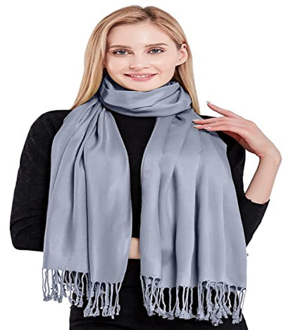 CJ Apparel Solid Color Tassels Design Nepalese Shawl Scarf Wrap Stole Throw Head Wrap Pashmina Gift Hand Made in Nepal New - color: Grey