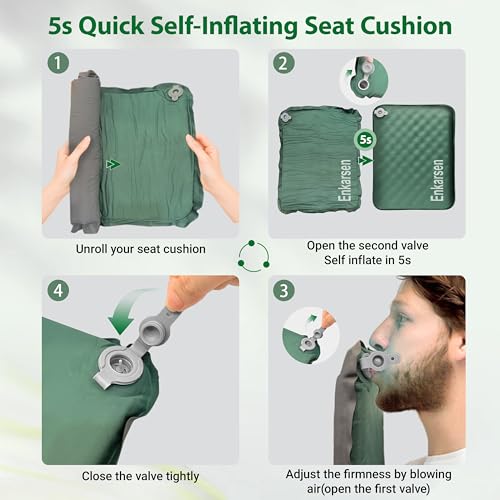 Inflatable Travel Seat Cushion – Self-Inflating Memory Foam Pad for Airplane, Stadium Bleachers, Camping, Hiking & Backpacking – Ultralight Compact & Portable Sitting Cushion