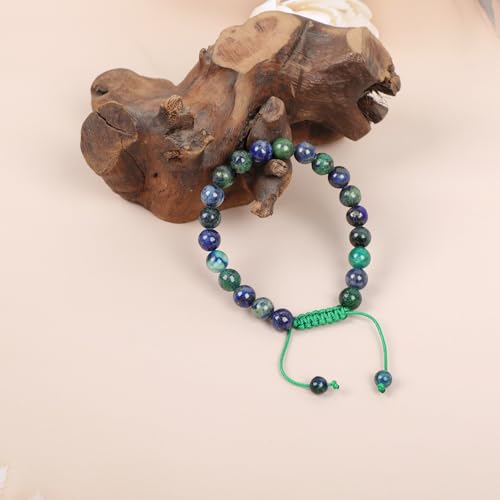 AD Beads Unisex 8mm Gemstone Bracelets Healing Macrame Adjustable 7-9 Inches || wear this healing natural gemstone bracelet help to erase your pain and fear || recover your energy||| - color: Lazuli Chrysocolla