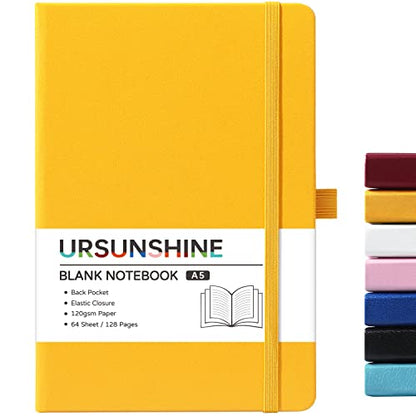 Blank Journal/Notebook - Classic Notebook/Journal with Ribbon Divider, Hardcover with Thick Paper, 5.3'' x 8.26'', Banded + Pen Holder +Inner Pocket - Yellow - color: Yellow, size: Unruled