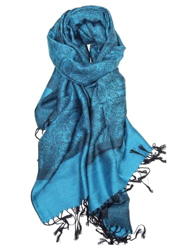 Pashmina Shawl Wrap for Women Soft Lightweight Multi-Purpose Scarf for Weddings, Parties & Casual Wear - color: Jacquard Cyan Blue - Pl1805
