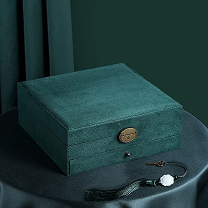 Women Jewelry Box Lockable 3 Layers Large Jewelry Organizer Storage Case for Earrings Necklaces Rings Bracelets,Green Display Jewel Holder (Green) - color: Green