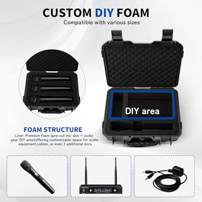 Microphone Carrying Storage Hard Case+ Custom Foam（Pre-cut Mic Slot & DIY Foam）| for Mic Audio Gear Mic Bag Microphone Hard Carrying Travel Case - color: 1mic case