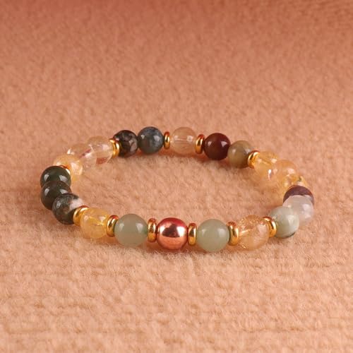 KSQS Healing Stone Bead Bracelet for Women, Natural Gemstones Balance Protection Bracelet, Spiritual Crystal Beads Bracelet Anxiety Relief with Meaning Card - style: Wealth