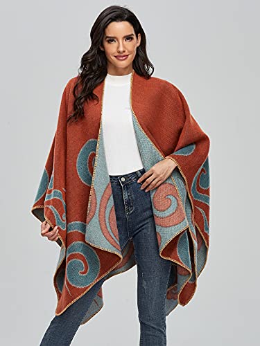 Women's Shawls and Wraps Open Front Poncho Cape Winter Sweater - color: N22-retro Orange