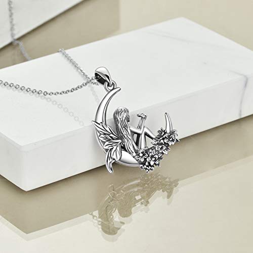 Sterling Silver Cute Animal Pendant Necklace Fox/Snake/Unicorn/Owl on Moon/Rabbit/Horse Necklace Jewelry for Women Mom Sister - style: fairy