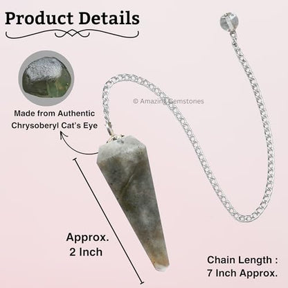 Amazing Gemstone Chrysoberyl Cats Eye Crystal Pendulum for Divination - Certified Dowsing Crystals and Healing Stones for Chakra Balancing and Meditation - Enhance Reiki Spiritual Growth - color: Chrysoberyl Cats Eye