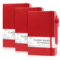 feela 3 Pack Notebooks Journals Bulk with 3 Black Pens, A5 Hardcover Notebook Classic Ruled Lined Journal Set with Pen Holder for Work Business Journaling Note Taking, 120 GSM, 5.1”x8.3”, Red