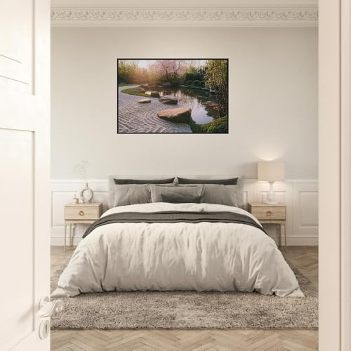 Artful Walls Zen Garden Wall Art – Tranquil Design with Raked Gravel, Moss Stones, etc., Wall Decor Size 27x35 cm / 11x14″ - size: 10.6"L x 13.8"W