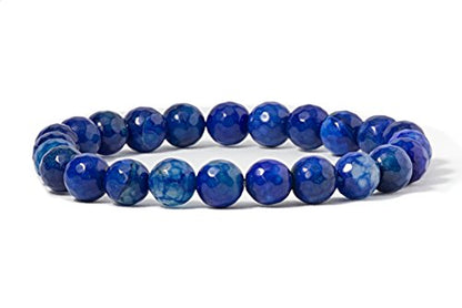Cherry Tree Collection Gemstone Beaded Stretch Bracelet 8mm Round Beads 7" - color: Blue Fire Faceted Agate