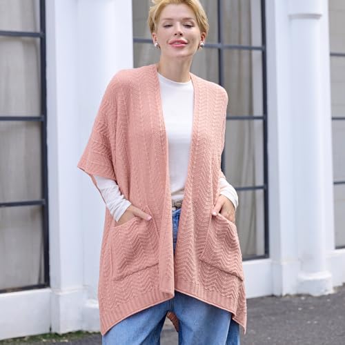 MissShorthair Knit Shawl Wraps for Women Boho Crochet Shawls Cape Open Front Cardigan - color: Wraps Pink