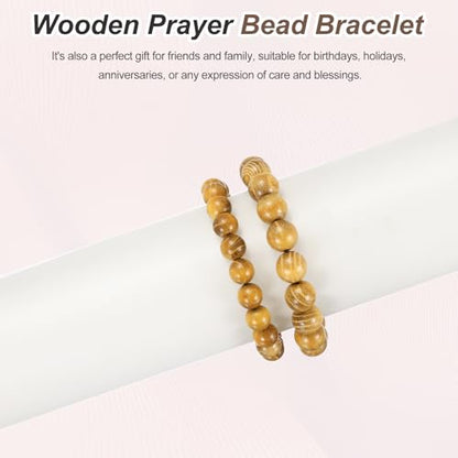 MECCANIXITY Pcs Prayer Beads Bracelet, Natural Wooden Bead Mala Bracelets Link Wrist for Men Women Beaded Stretch Crafts Bangle - color: Yellow Sandalwood Color