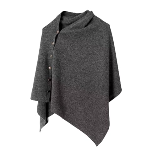 Women's Versatile Knitted Shawls Scarf Poncho Sweater Capes with Buttons Lightweight Spring Summer Fall Winter Wraps - color: Dark-grey
