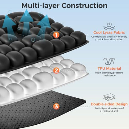 Upgrade Airplane Seat Cushion with No External Air Pump, Inflatable Seat Cushion for Long Flights, Portable Wheelchair Cushions, Adjustable Air Cushion with Non-Skid Bottom Relief Discomfort in Coccyx