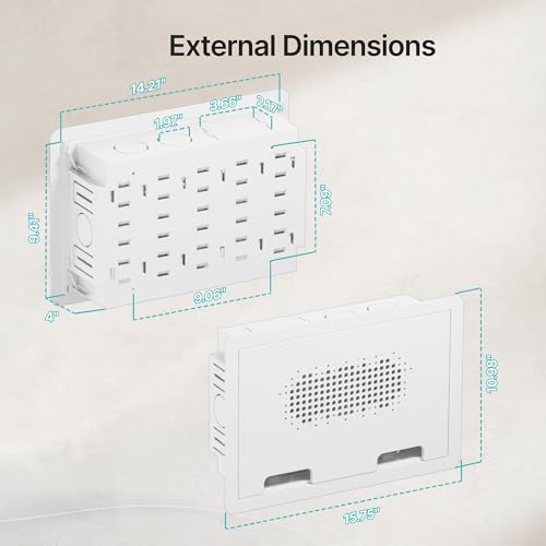 9" in-Wall Media Box, Recessed Outlet Wall Box, Structured Media Enclosure for One Connect & Network Switches, Works with Fire TV Stick & Samsung -Friendly Cable Management Kit