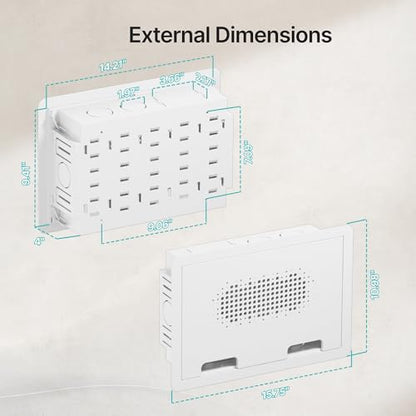 9" in-Wall Media Box, Recessed Outlet Wall Box, Structured Media Enclosure for One Connect & Network Switches, Works with Fire TV Stick & Samsung -Friendly Cable Management Kit