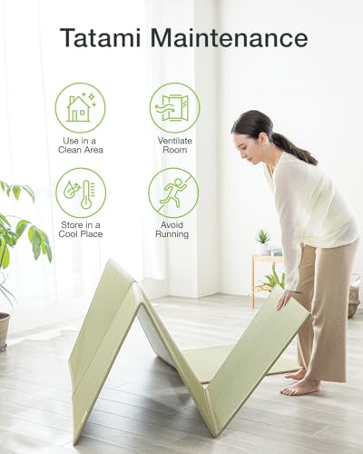 FULI Japanese Tatami Mattress, Foldable Igusa Rush Grass Tatami Rug, Natural Japanese Floor Mattress Mat Made in Japan, Queen - size: Queen (79"L x 59"W x 0.5"Th), style: Foldable Mat