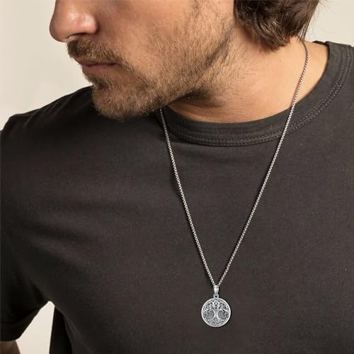 Tree of Life Necklace 925 Sterling Silver Round Tree of Life Pendant Jewelry for Men Women, w/Stainless Steel Chain 22''+2'' - style: A01-Silver