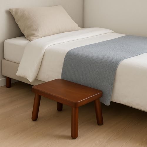 Wooden Step Stool, Foot Stool with Non-Slip Mat, One Step Stool, Small Stool for High Beds, Office, Bedroom, Bathroom (Brown, Small) - color: Brown, size: Small
