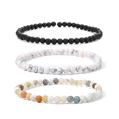 4MM Mini Gemstone Energy Bracelets Tiny Bracelet Natural Stone Statement Bracelet Charm Beaded Couples Bracelets - color: 3 colors set B